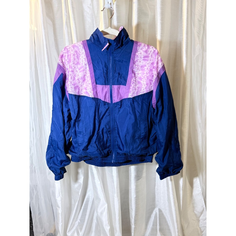 Truly Casual Windbreaker Jacket Women M Blue Purple Excellent Vintage Floral